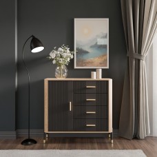 Kumode ar atvilknēm un durvīm DANTE DT08, Ozols cremona/Antrancīts matēts/Zelts